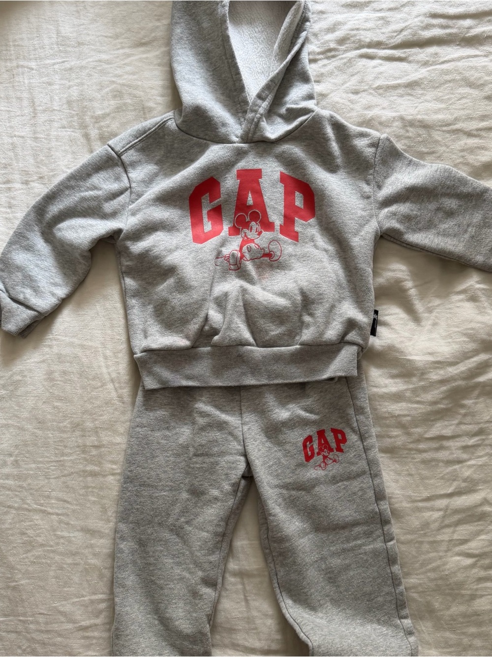 GAP x Disney Grey Hoodie and Sweatpants Set with Red Logo